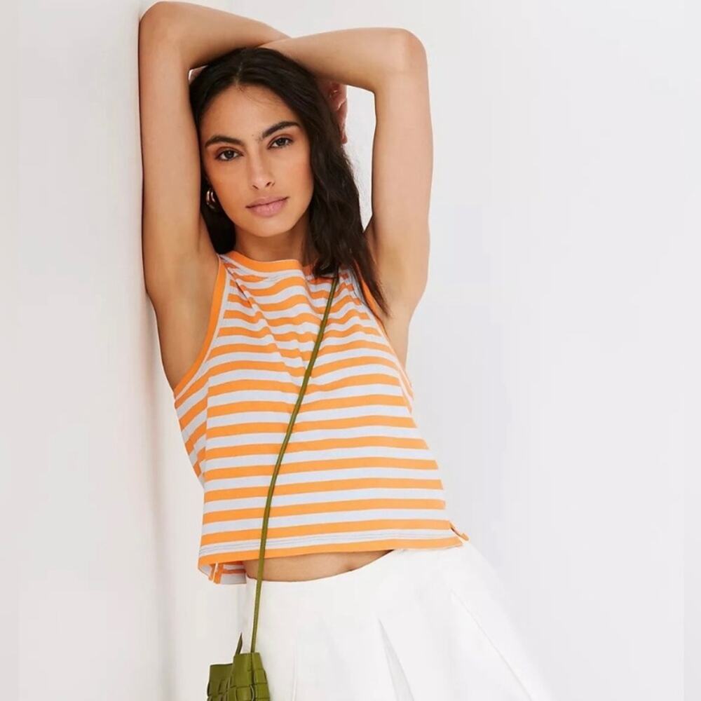 Maeve Cropped Striped Sleeves T-shirt
